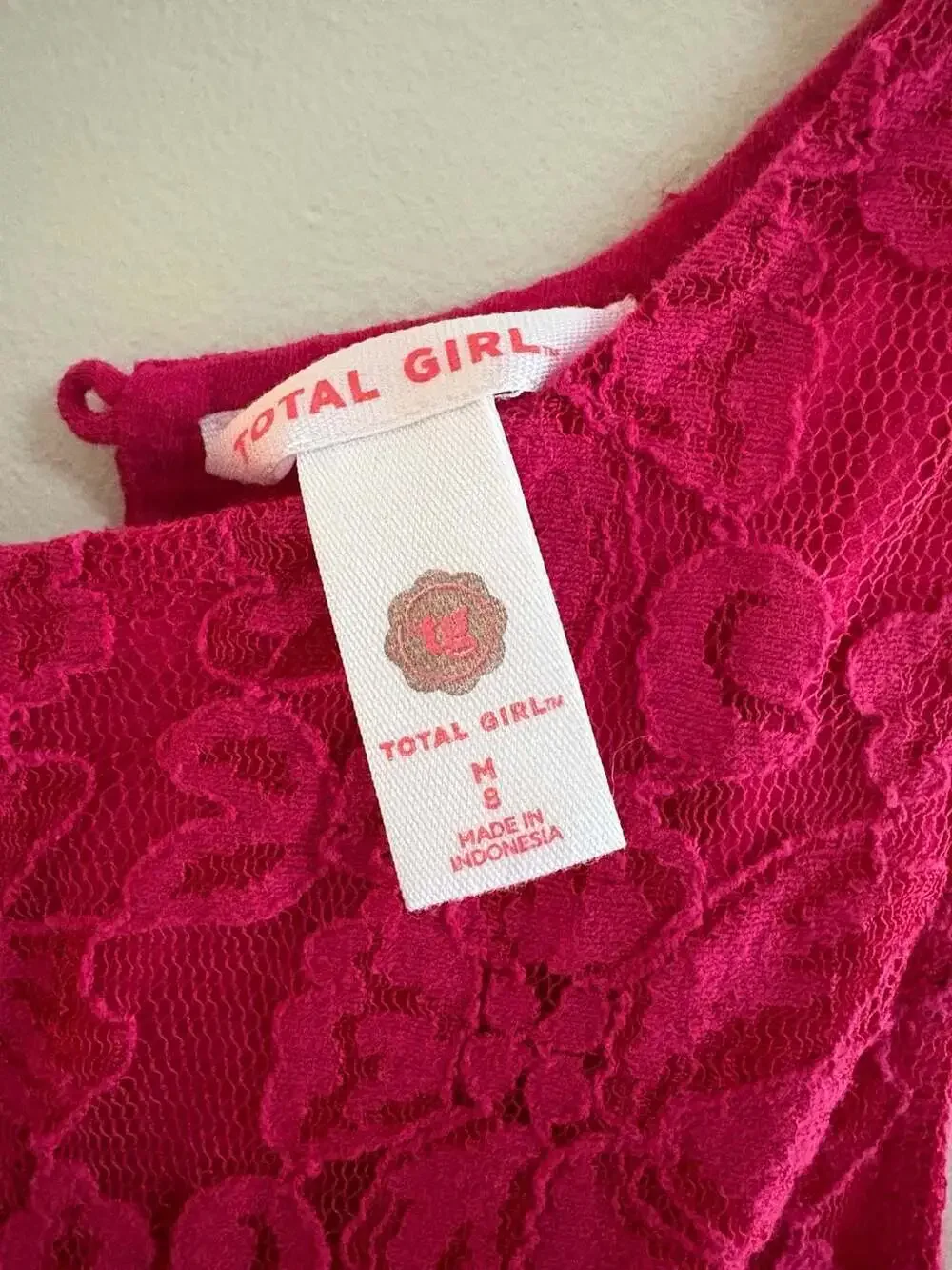 Total Girl Girls Size Medium 8 Fuchsia Floral Lace Fit & Flare Sleeveless Dress